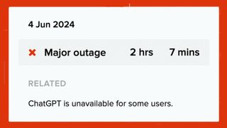 A notice on the OpenAI status page showing a 'major outage' for ChatGPT