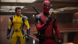 Deadpool holds a TVA timepad as Wolverine looks on in Deadpool 3