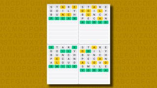 Quordle Daily Sequence answers for game 901 on a yellow background