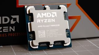 An AMD Ryzen 7 9800X3D on a desk