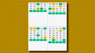 Quordle Daily Sequence answers for game 1031 on a yellow background