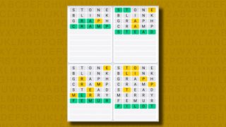 Quordle Daily Sequence answers for game 1146 on a yellow background