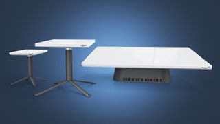 Three Amazon Project Kuiper terminals on a blue background