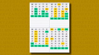 Quordle Daily Sequence answers for game 1167 on a yellow background