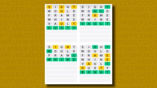 Quordle answers for game 1167 on a yellow background