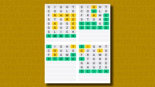 Quordle answers for game 1168 on a yellow background