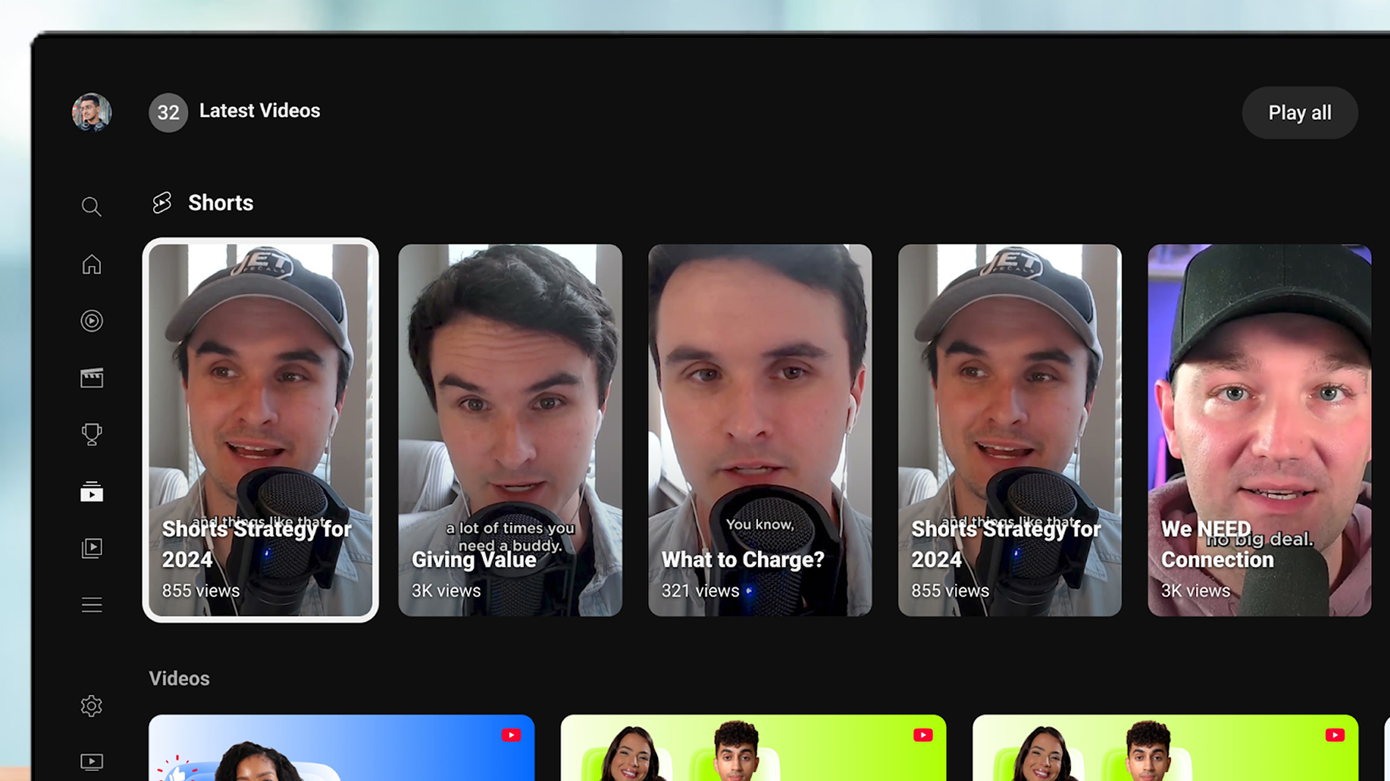 A TV showing a new user interface for YouTube