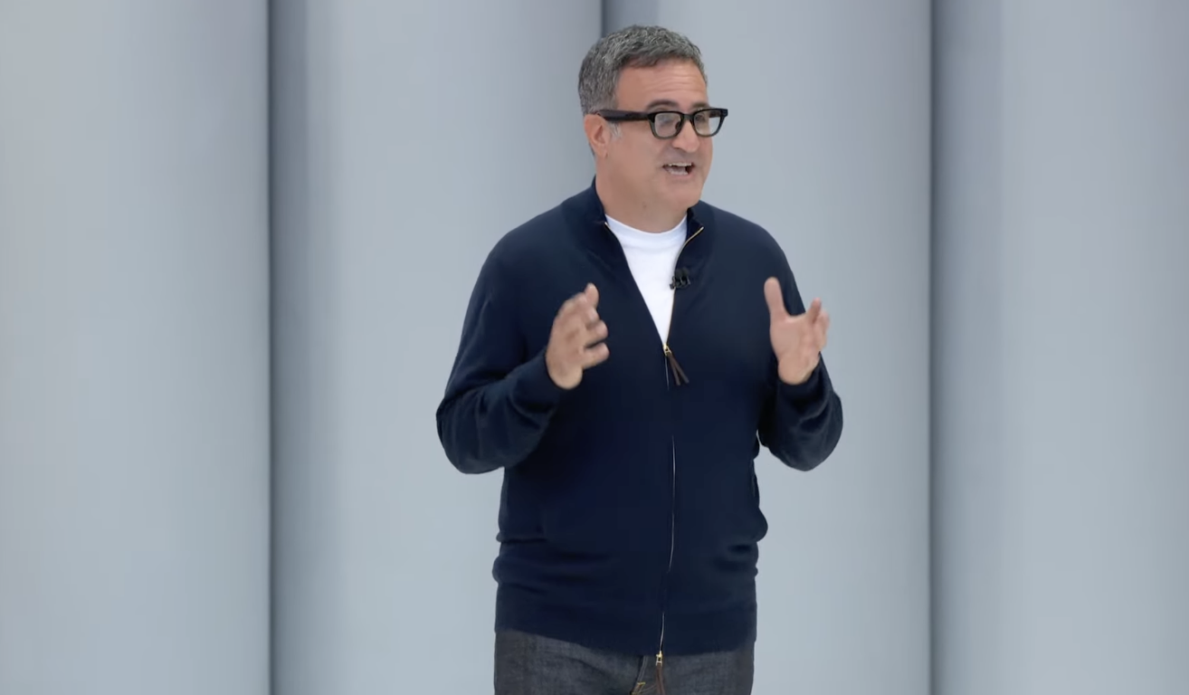 Google IO 2025: A Google presenter wearing Google Android XR Glasses.