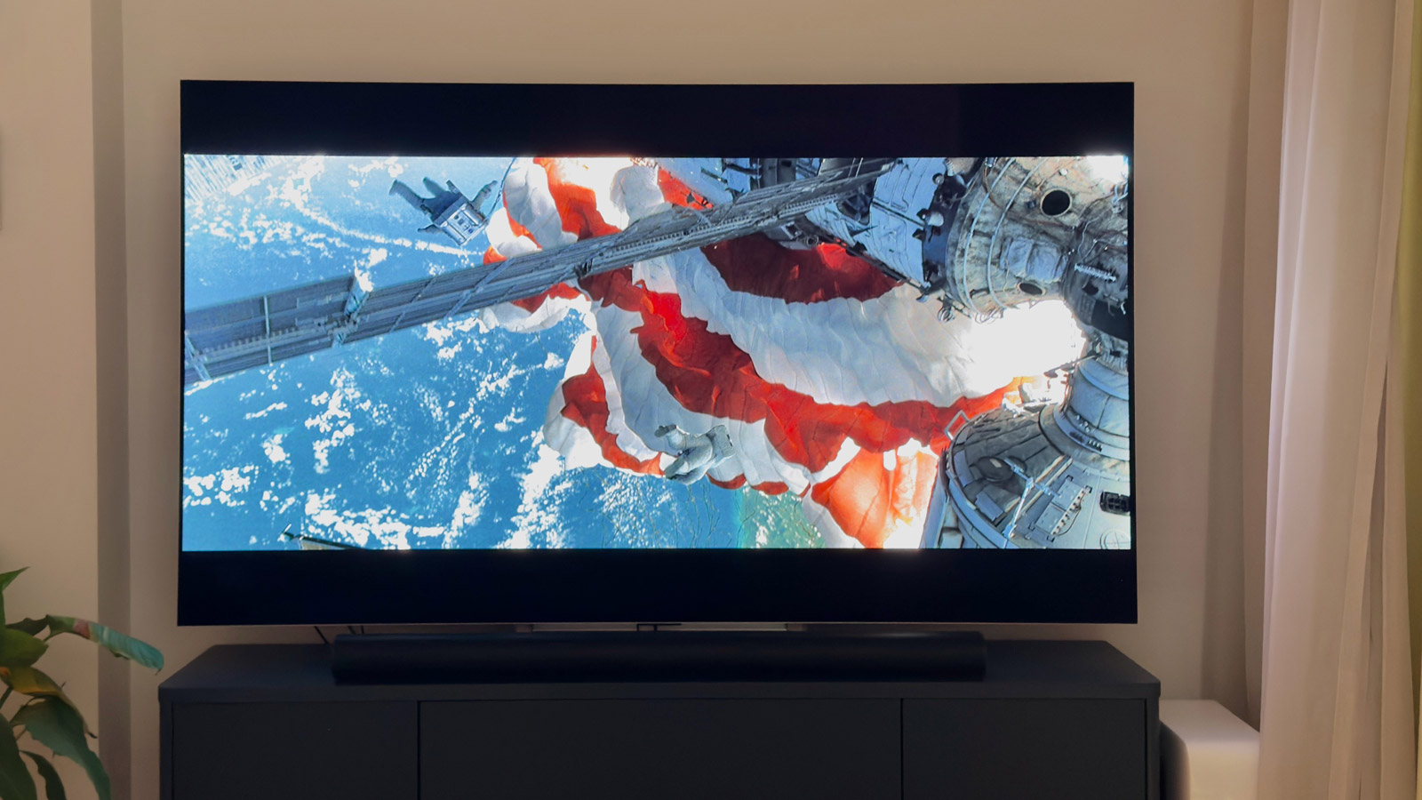 A scene from the movie Gravity displayed on a TV