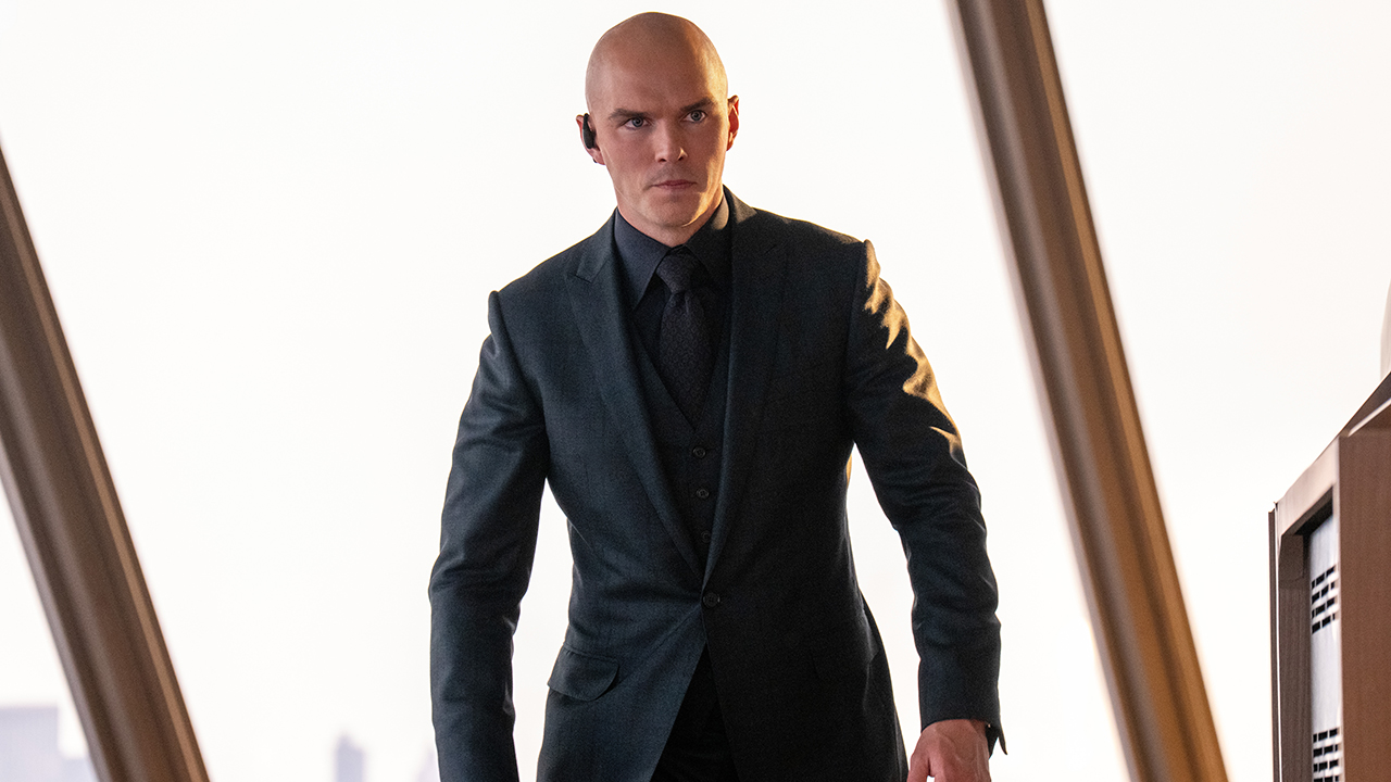 An angry Lex Luthor walking away from a skyscraper window in 2025&#039;s Superman movie