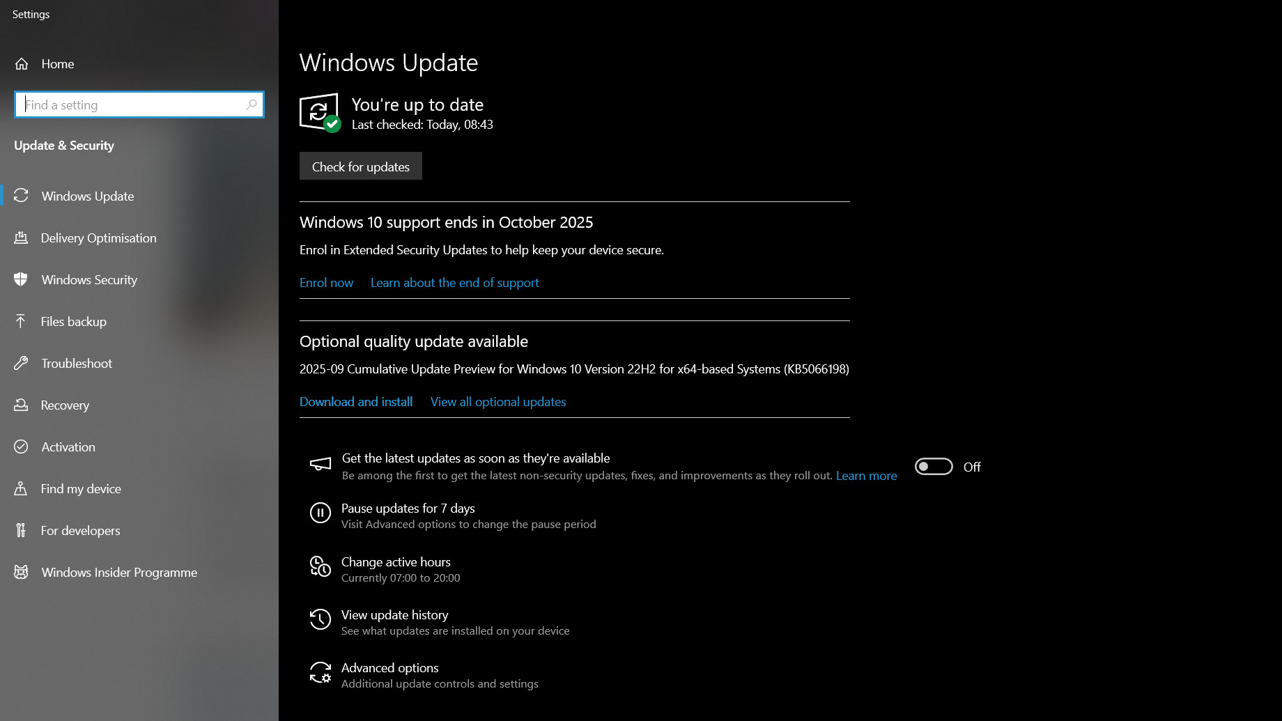 Windows 10 Enrol in Extended Support option in Windows Update