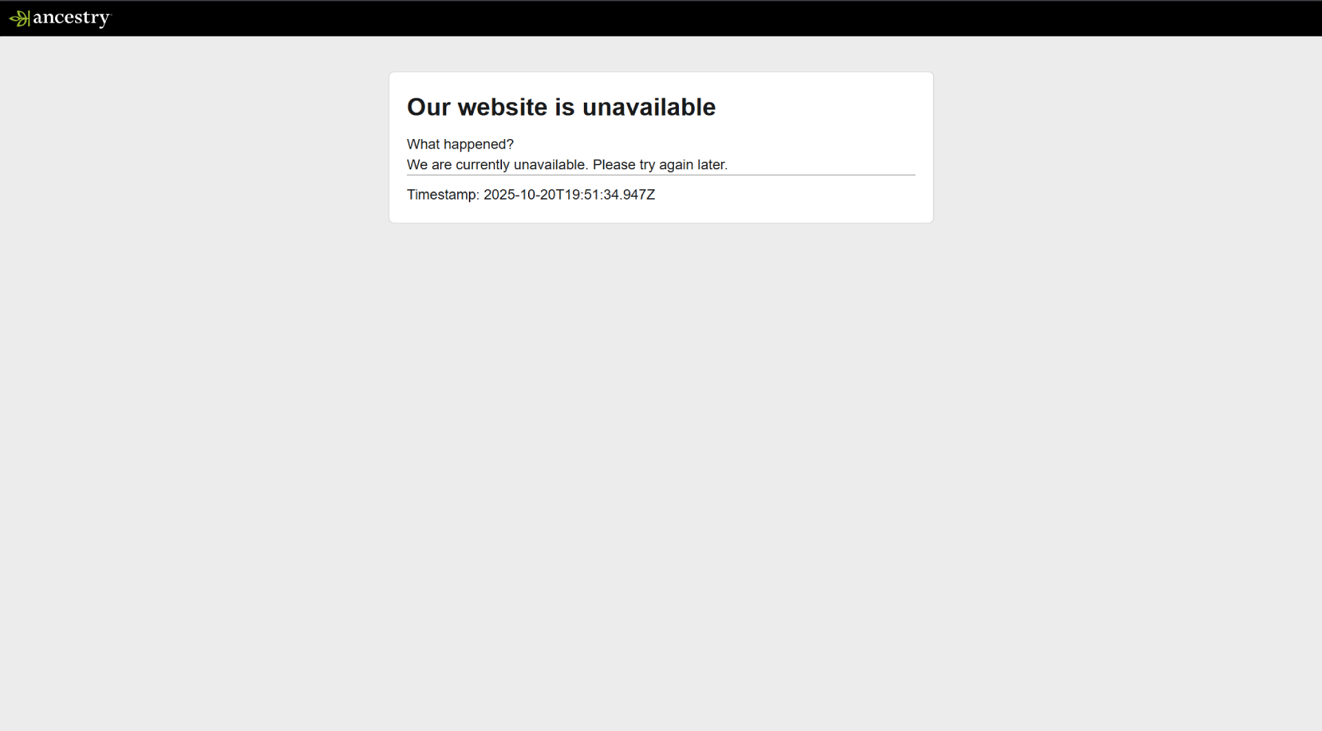 Ancestry.com unavailable page