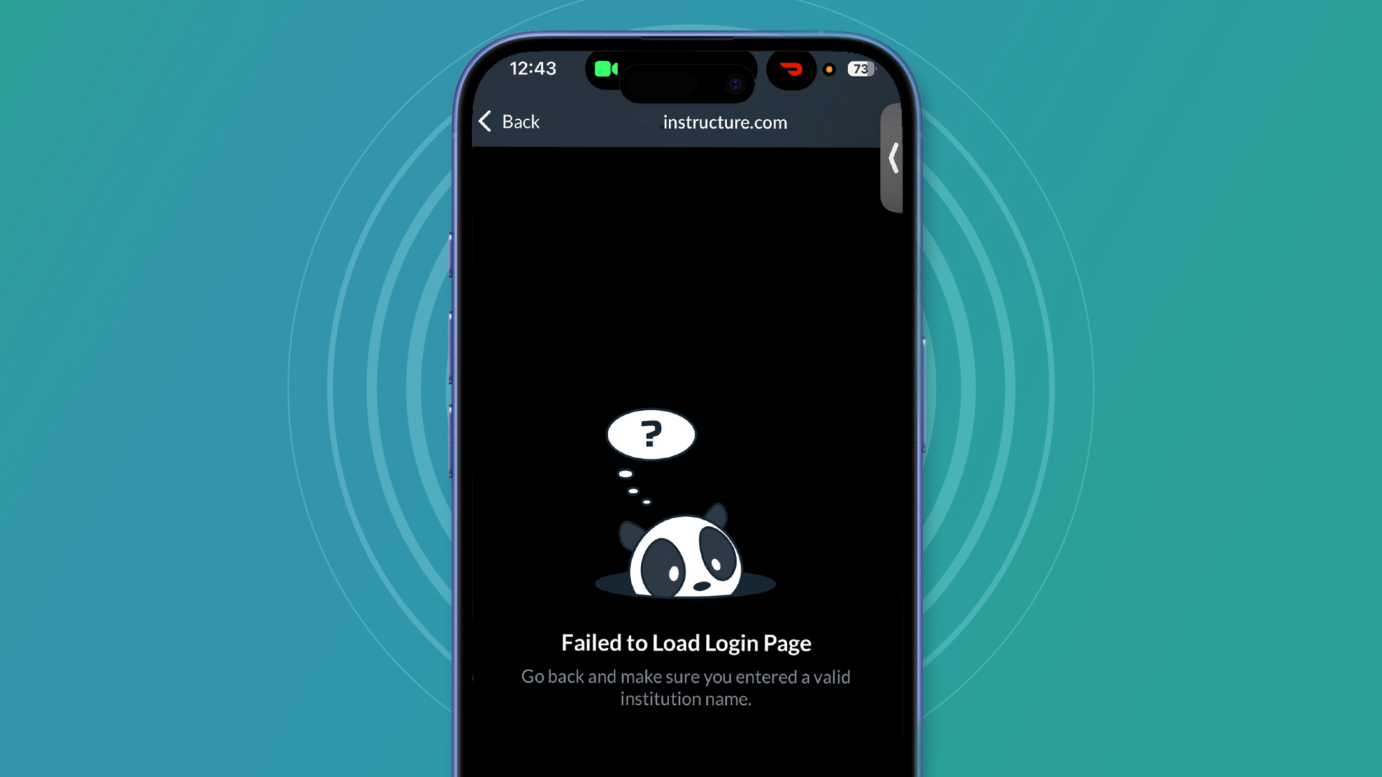 A phone screen showing an issue with the Canvas app