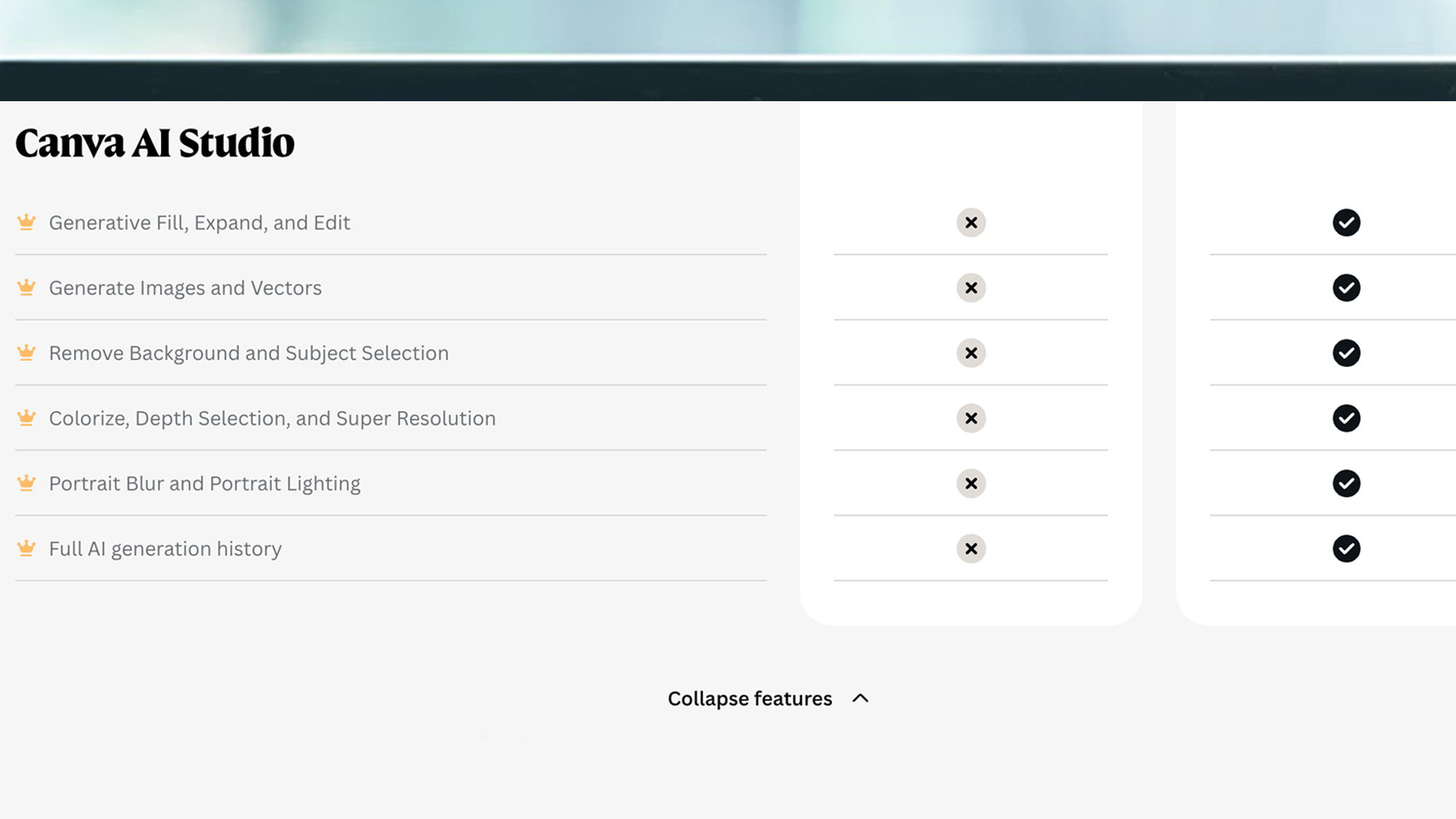 A laptop screen showing features in Affinity photo that are available on the free and paid versions