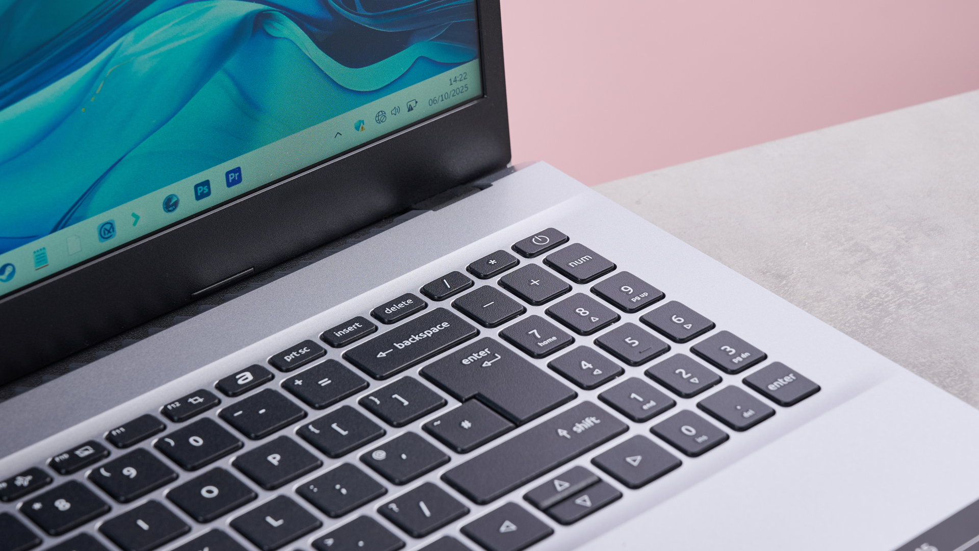 Close-up of right side of keyboard on Acer Aspire Go 15 showing number pad