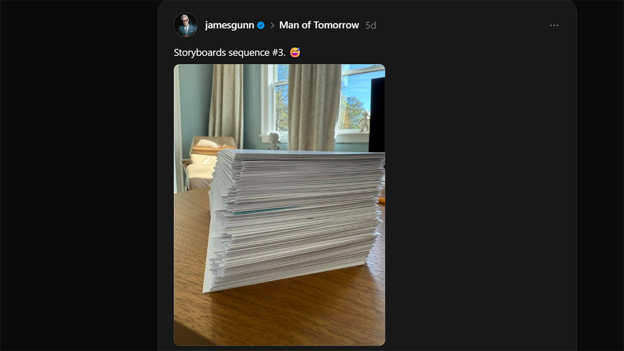 A screenshot of Man of Tomorrow&#039;s third storyboards sequence document sitting on a table