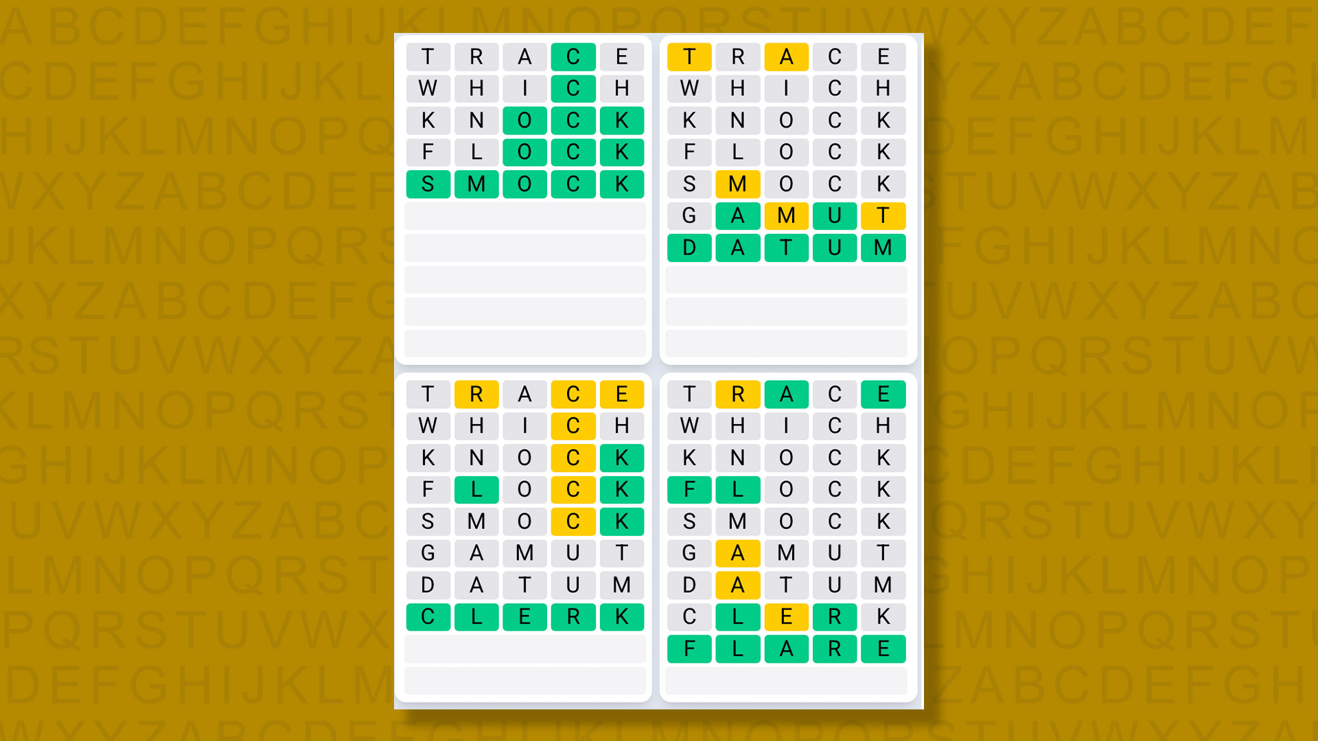 Quordle Daily Sequence answers for game 1399 on a yellow background