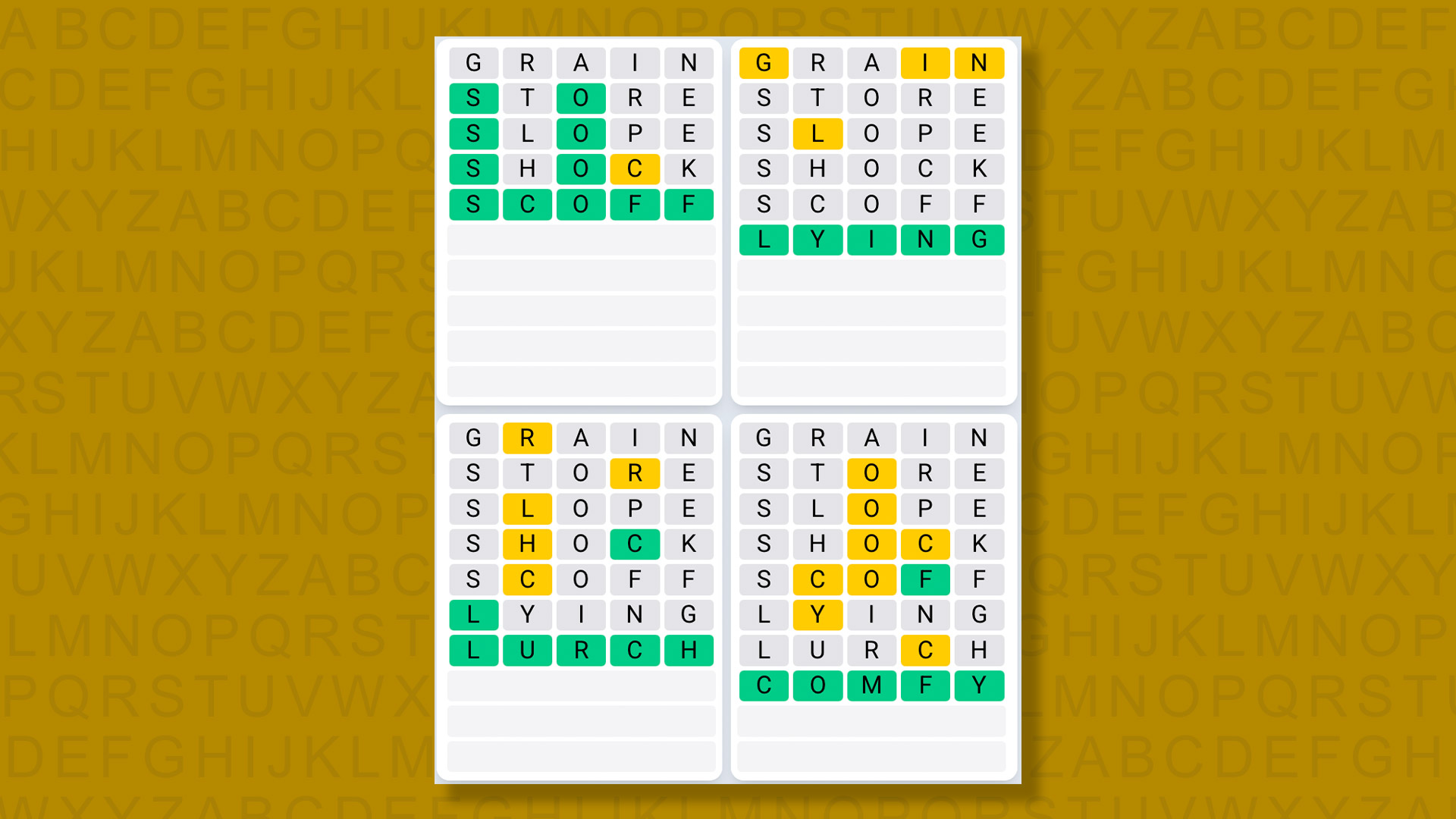 Quordle Daily Sequence answers for game 1403 on a yellow background