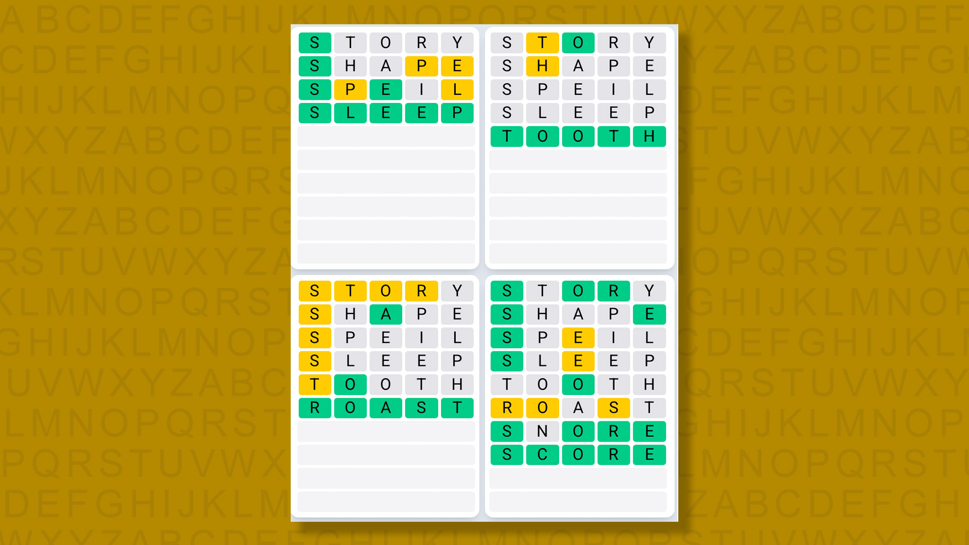 Quordle Daily Sequence answers for game 1401 on a yellow background