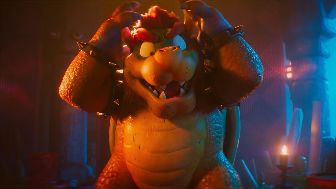 Bowser looking happily surprised in The Super Mario Galaxy Movie