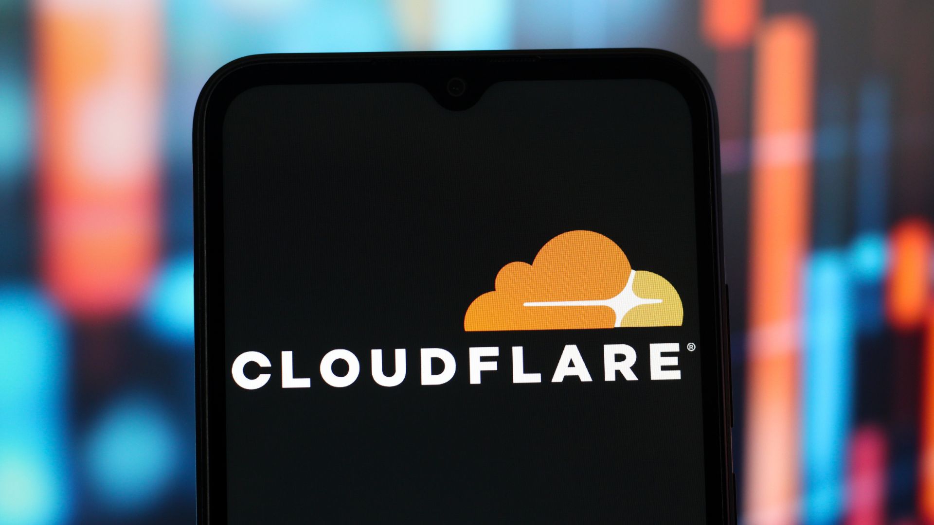 In this photo illustration, the Cloudflare logo is seen displayed on a smartphone screen.