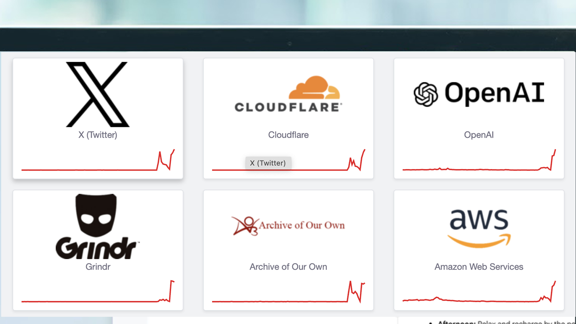 A laptop screen showing Downdetector issues