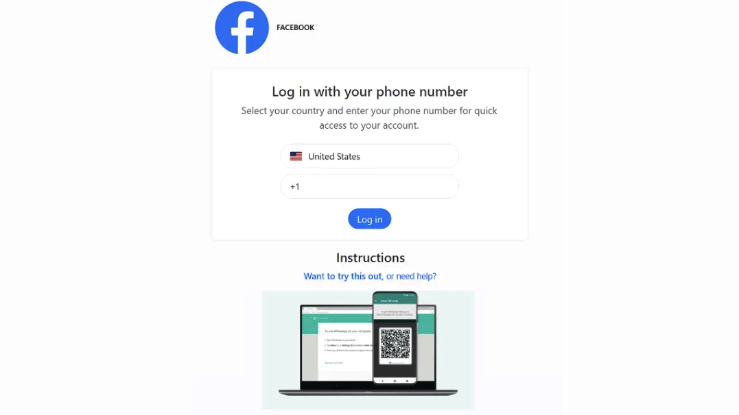 A GhostPairing scam page imitating Facebook