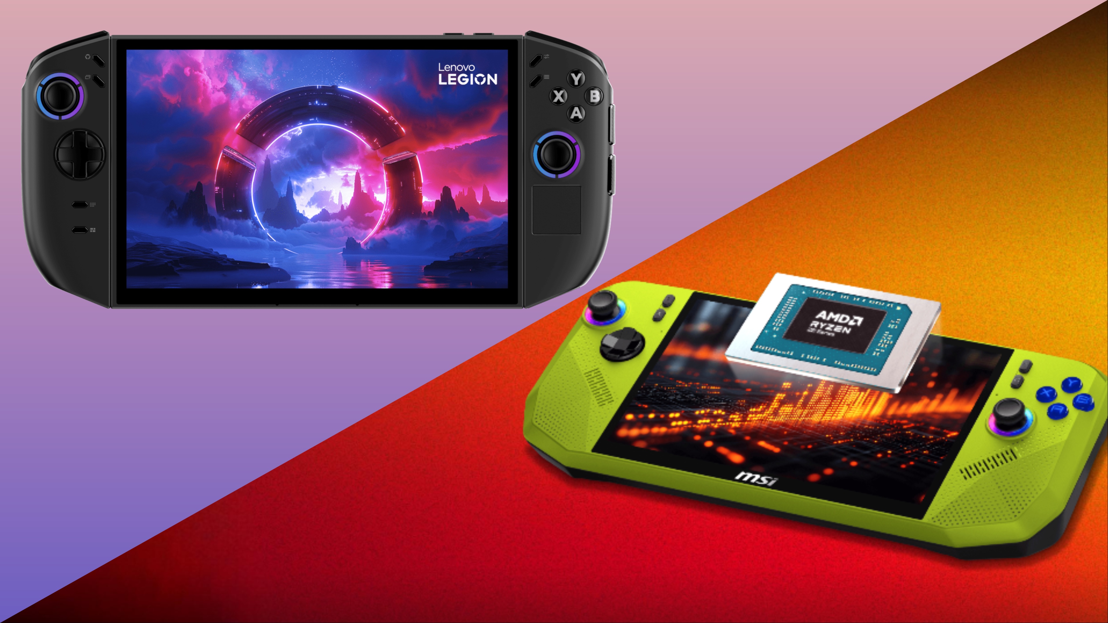 Render of Lenovo Legion Go 2 and MSI Claw A8