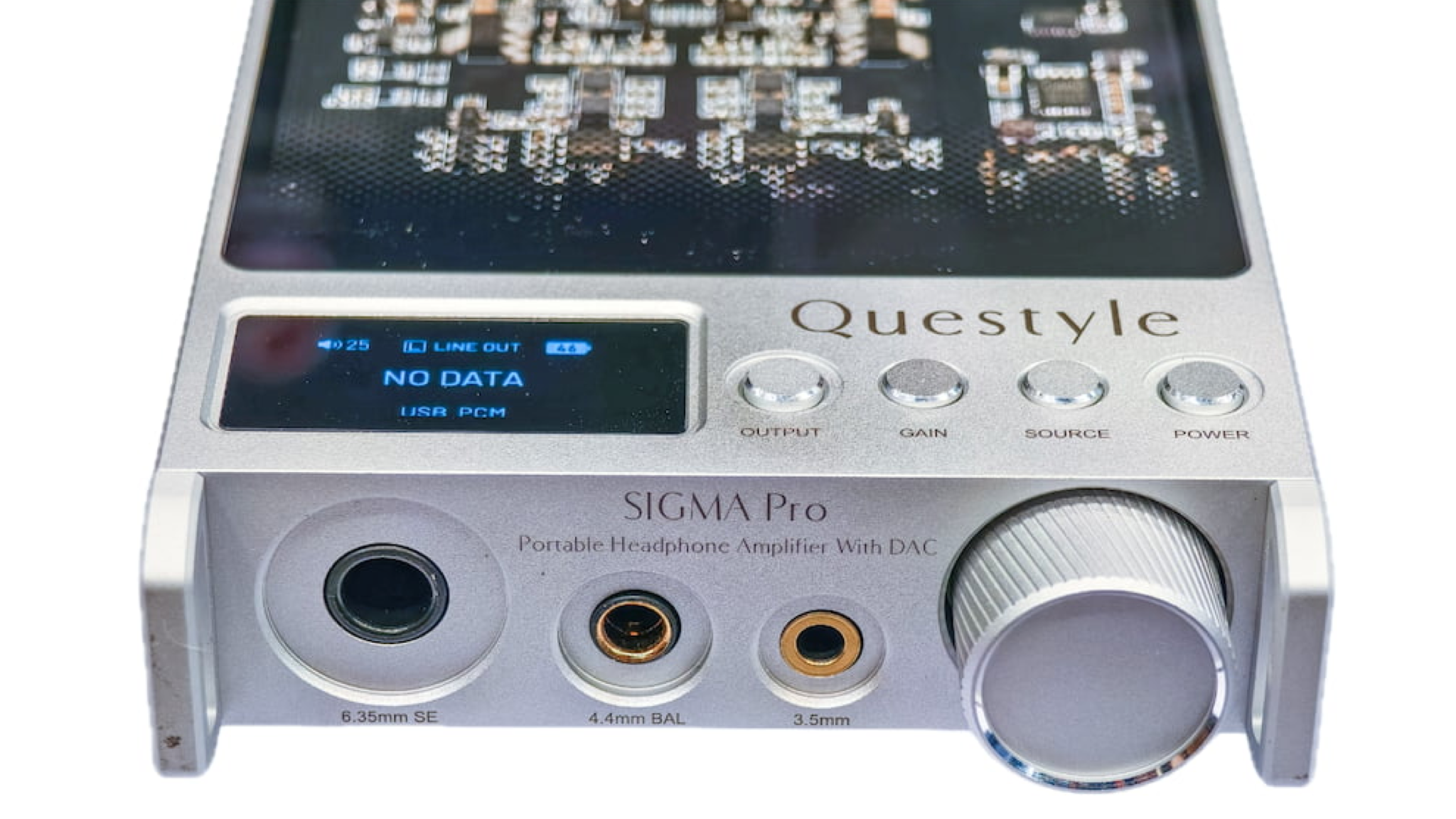 Close-up of the connections on the Questyle Sigma Pro