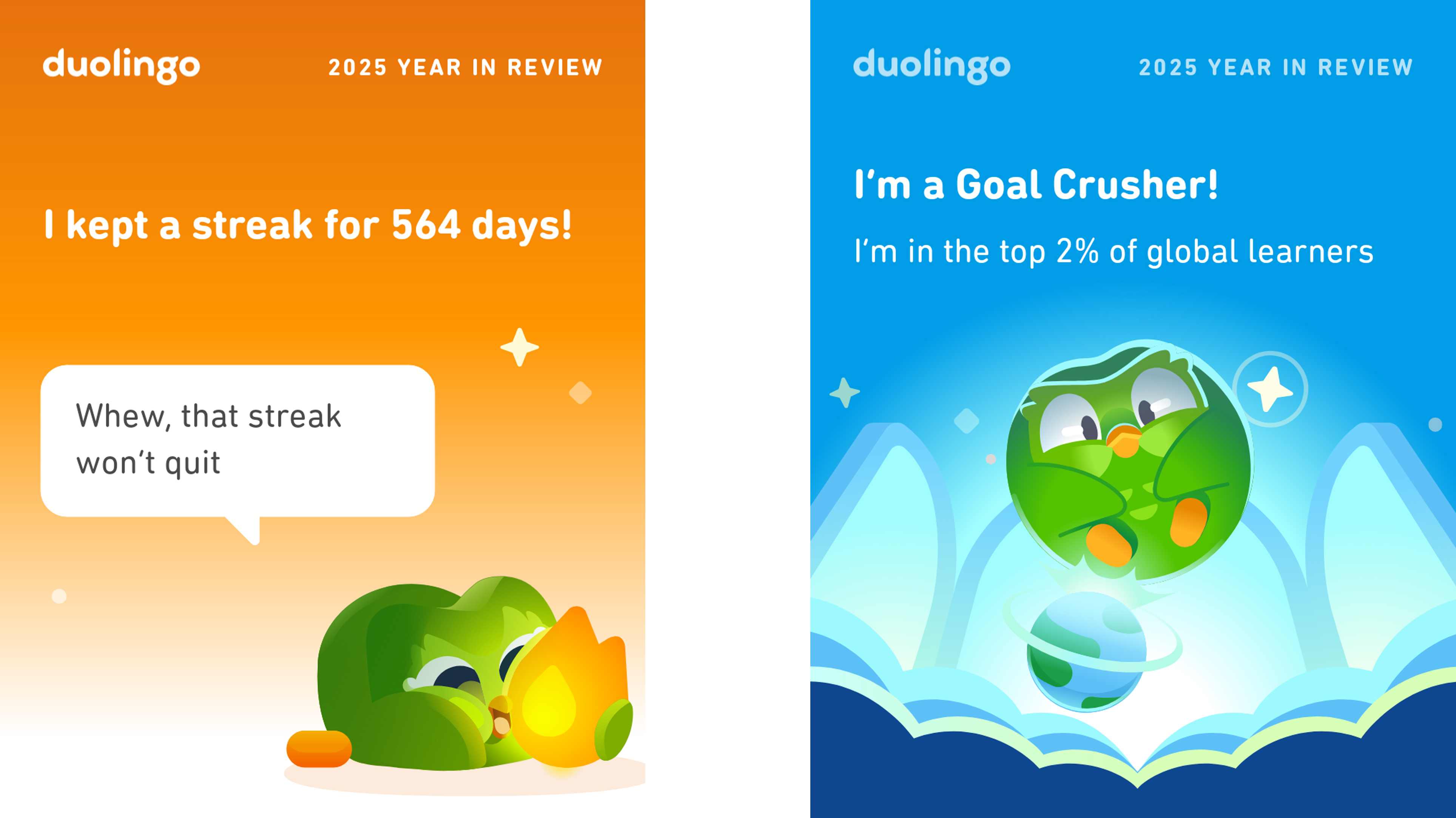 Screengrabs from Duolingo Year in Review