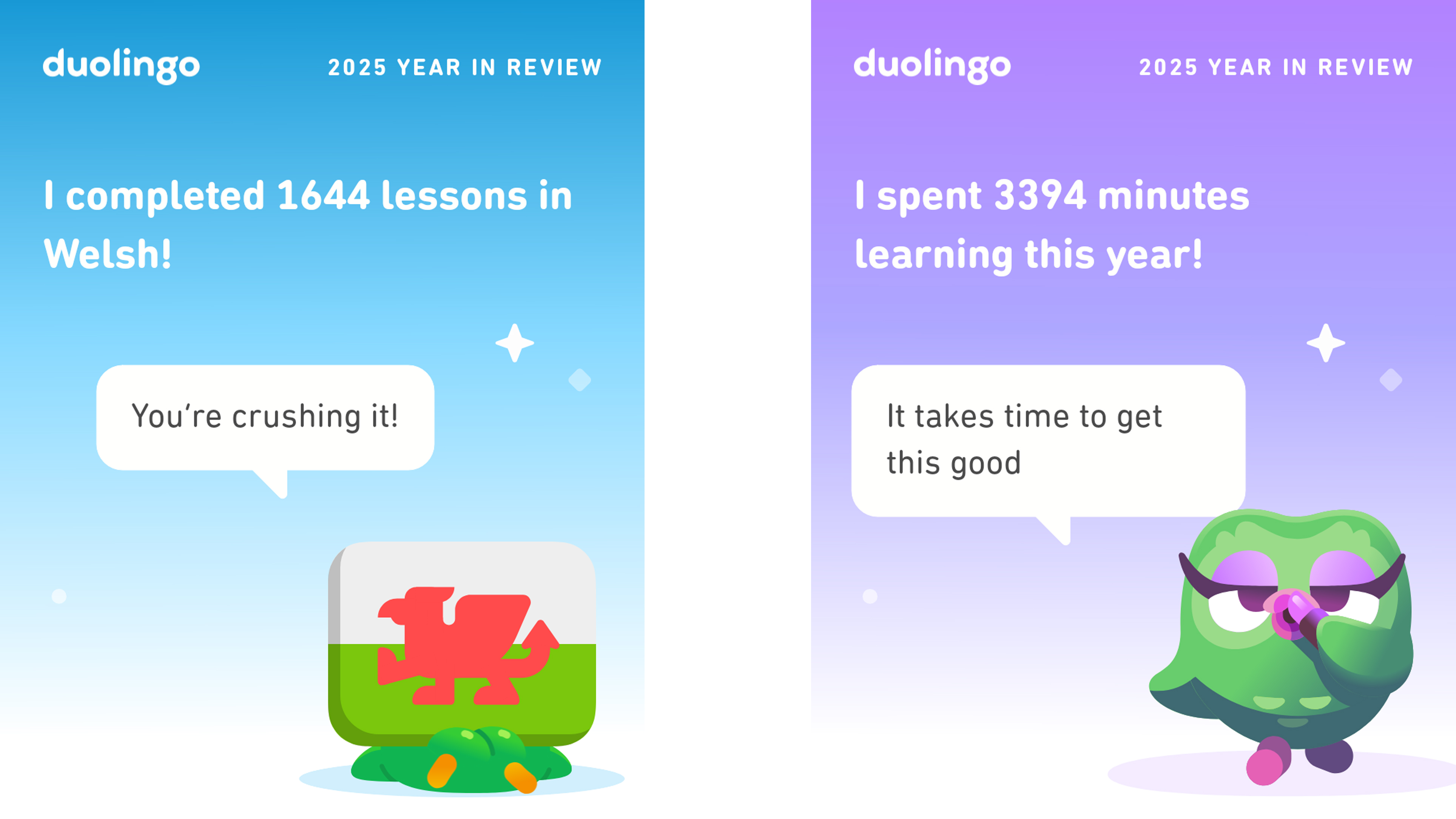 Screengrabs from Duolingo Year in Review