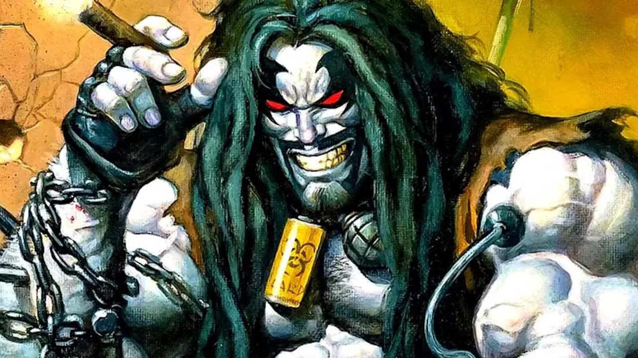 A screenshot of Lobo smiling and smoking a cigar in a DC comic book