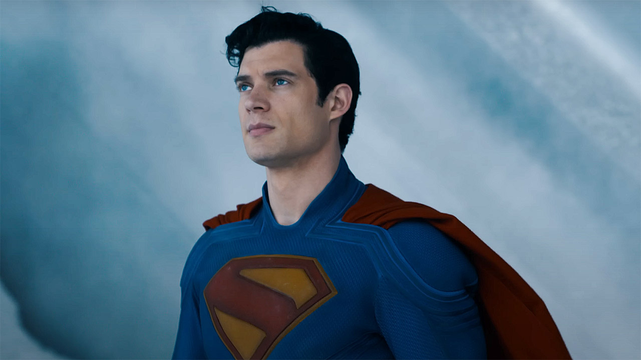 A shot of David Corenswet's Superman in his 2025 feature film