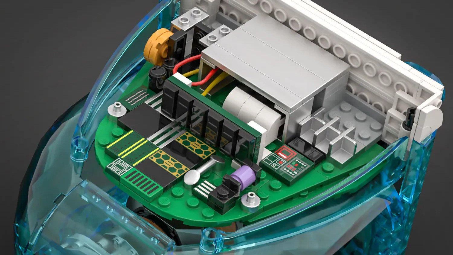 iMac G3 Lego set concept top view showing internal components