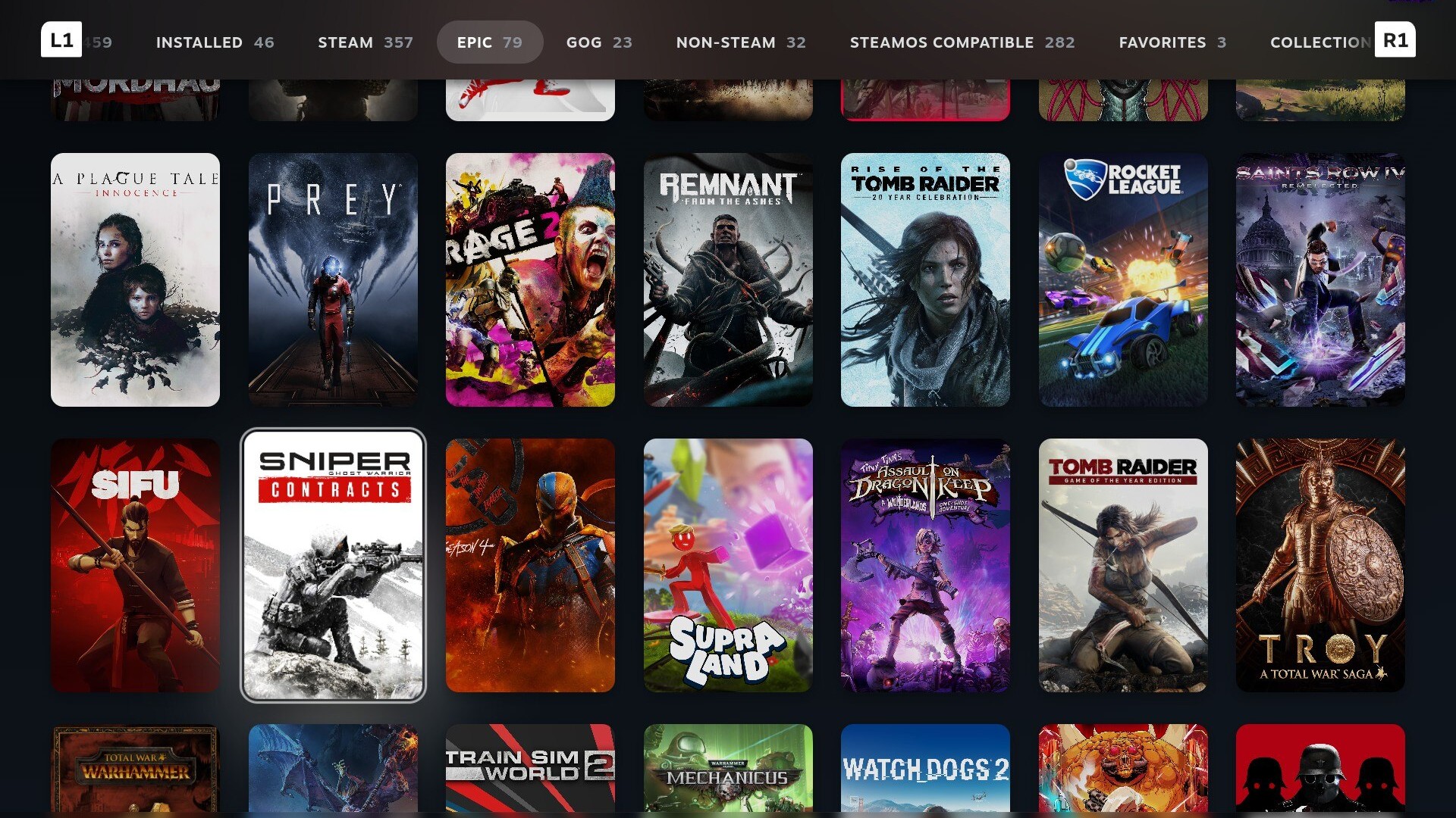 The Epic Games library on SteamOS
