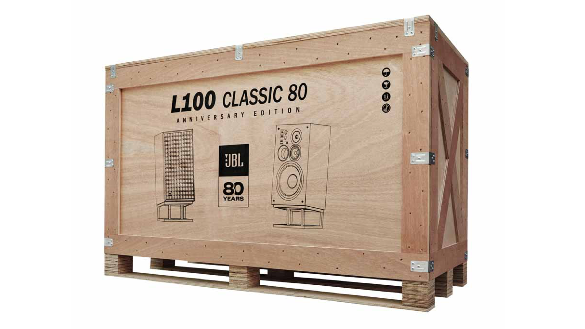 The crate for JBL L100 Classic 80 speakers, shot on a white background