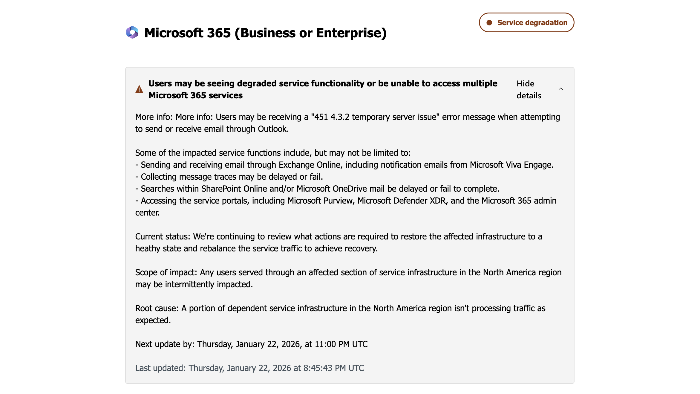 Microsoft Status Message