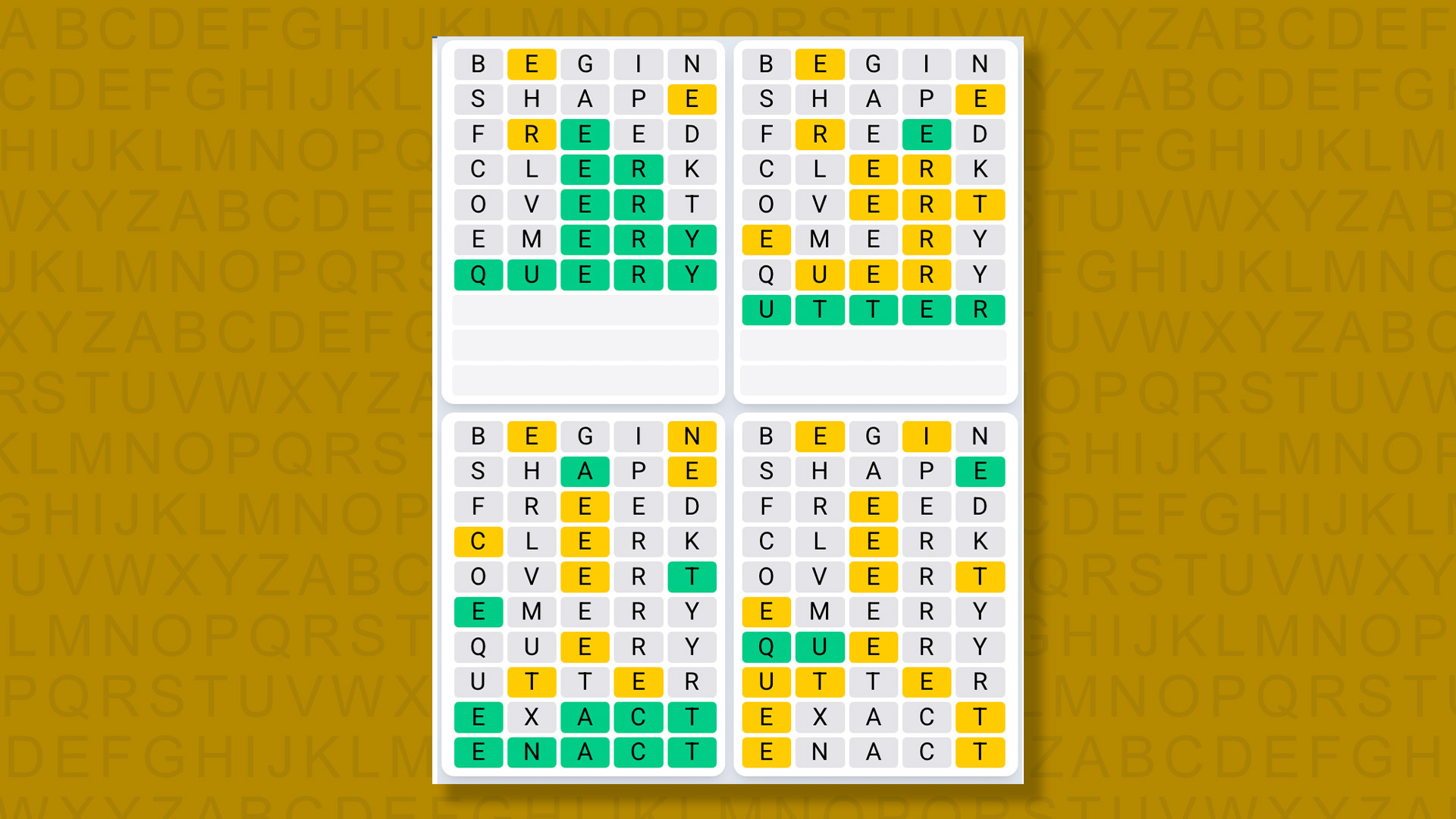 Quordle Daily Sequence answers for game 1453 on a yellow background