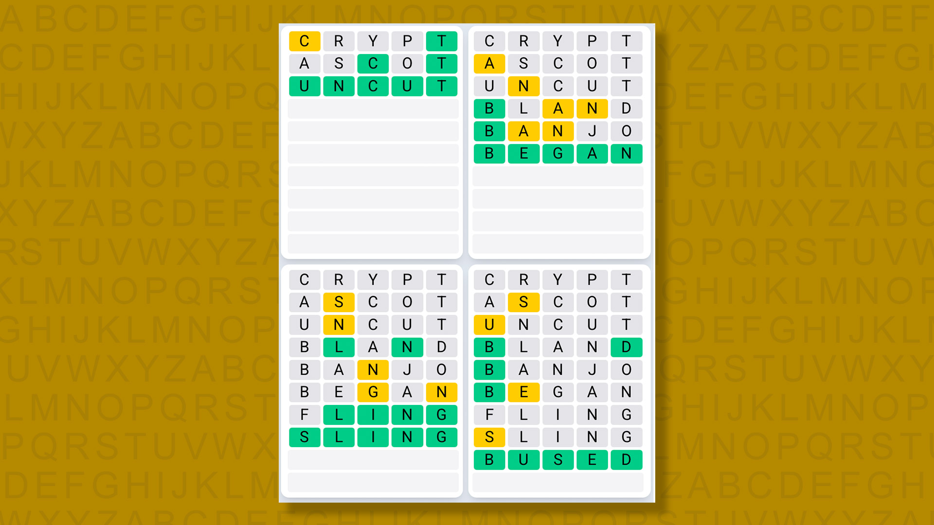 Quordle Daily Sequence answers for game 1455 on a yellow background