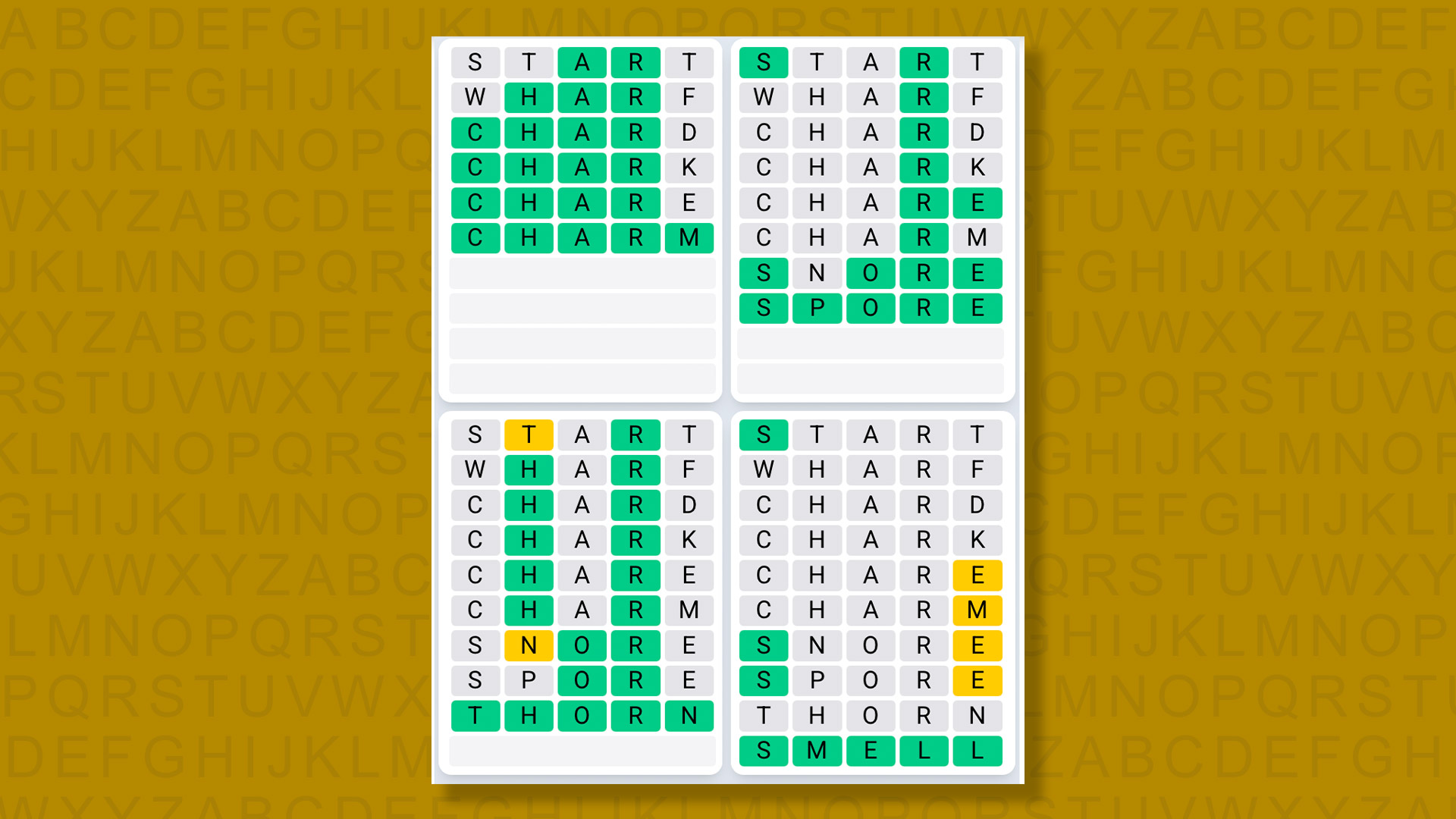 Quordle Daily Sequence answers for game 1441 on a yellow background