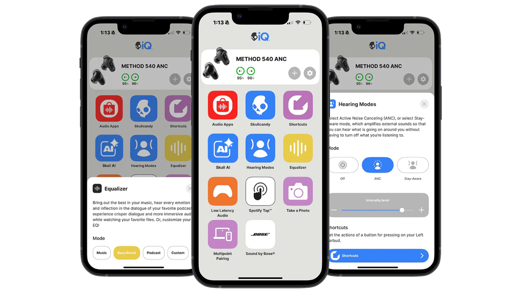 Screenshots of the Skullcandy Method 540 ANC app