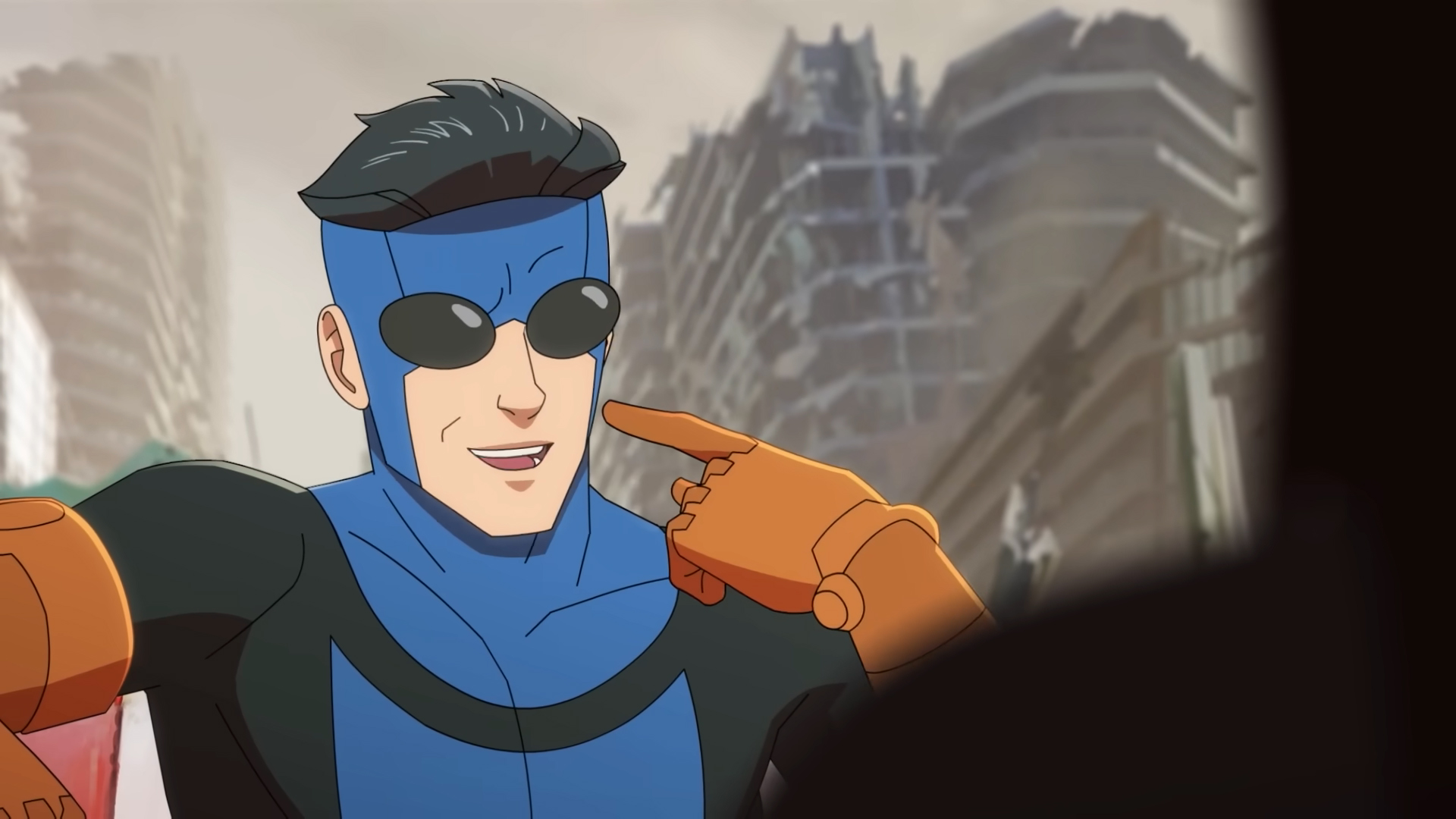 Mark Grayson smiling and pointing at himself in the teaser for Invincible season 4