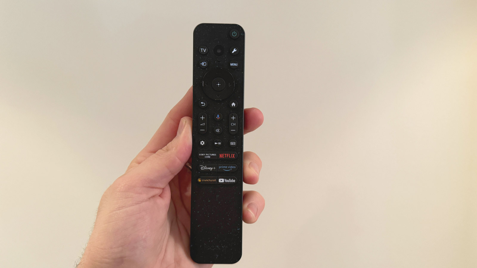 Sony Bravia 8 TV remote held in a hand
