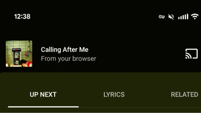The YouTube Music playback bar showing a synced queue