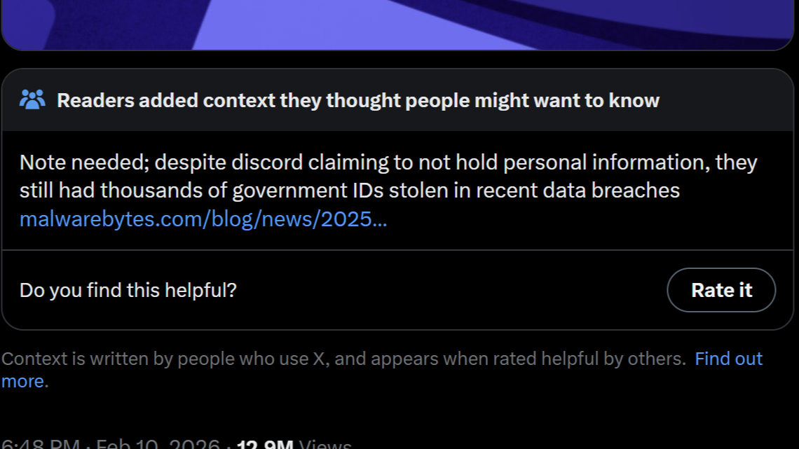 Screenshot of X community note on Discord announcement