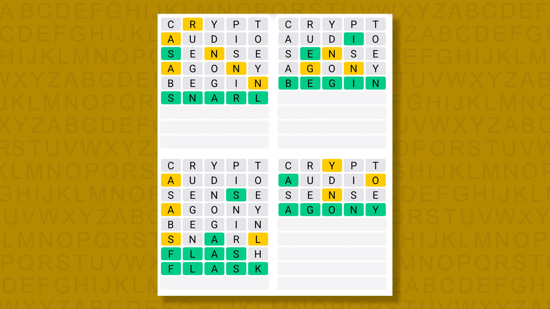 Quordle answers for game 1469 on a yellow background