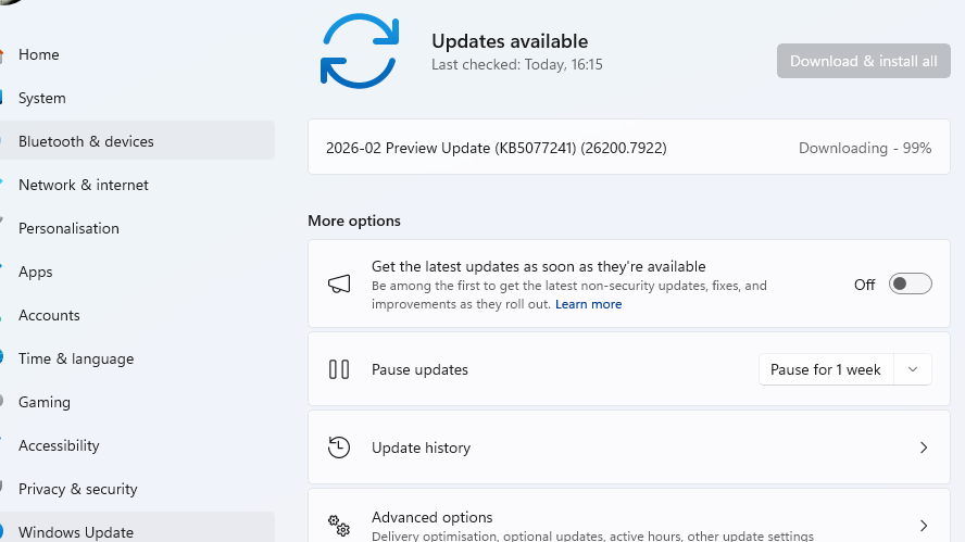 Screenshot of the update installing