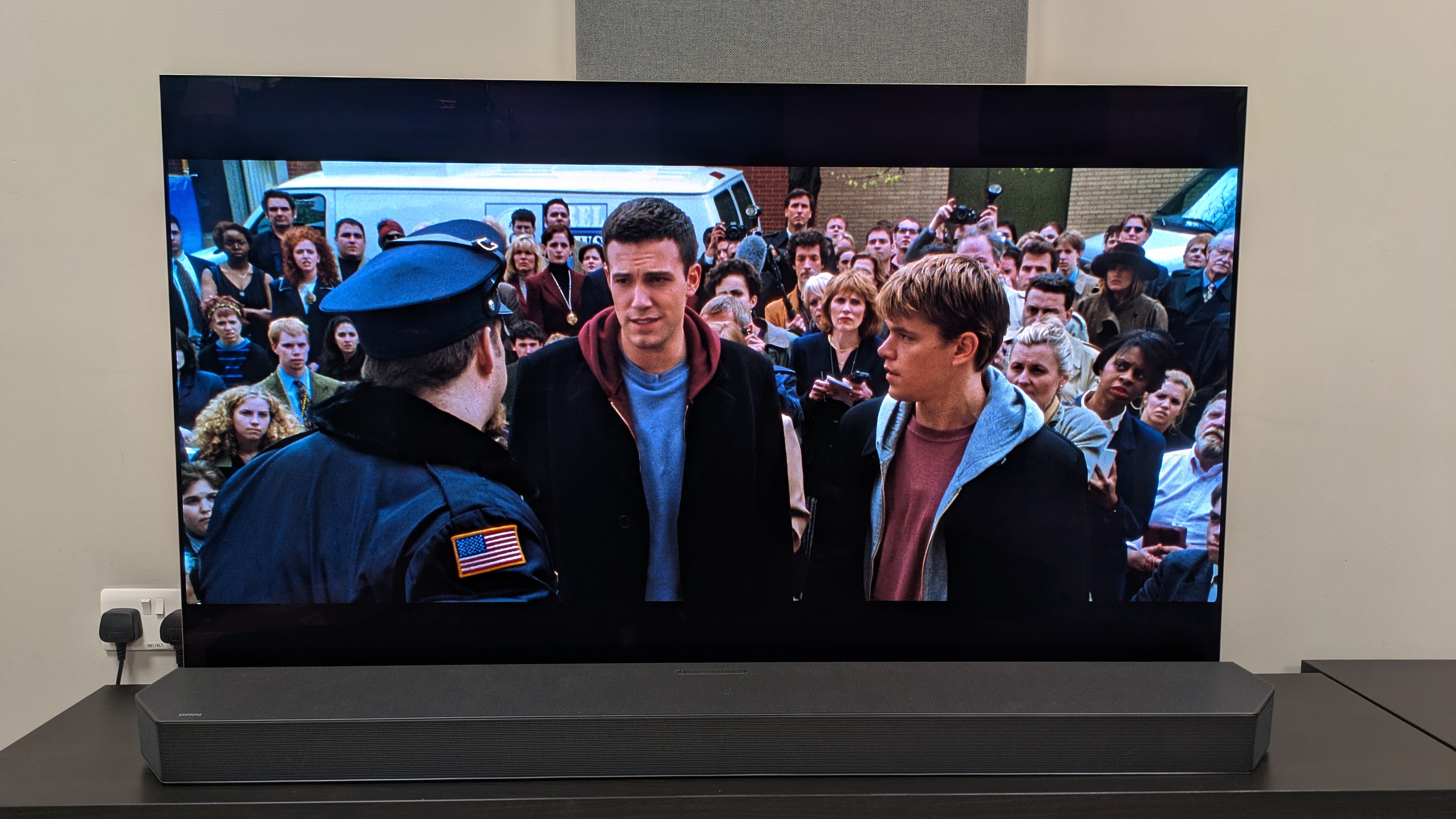 Dogma 4K Blu-ray on LG G5 showing Bartleby and Loki in front of a cop