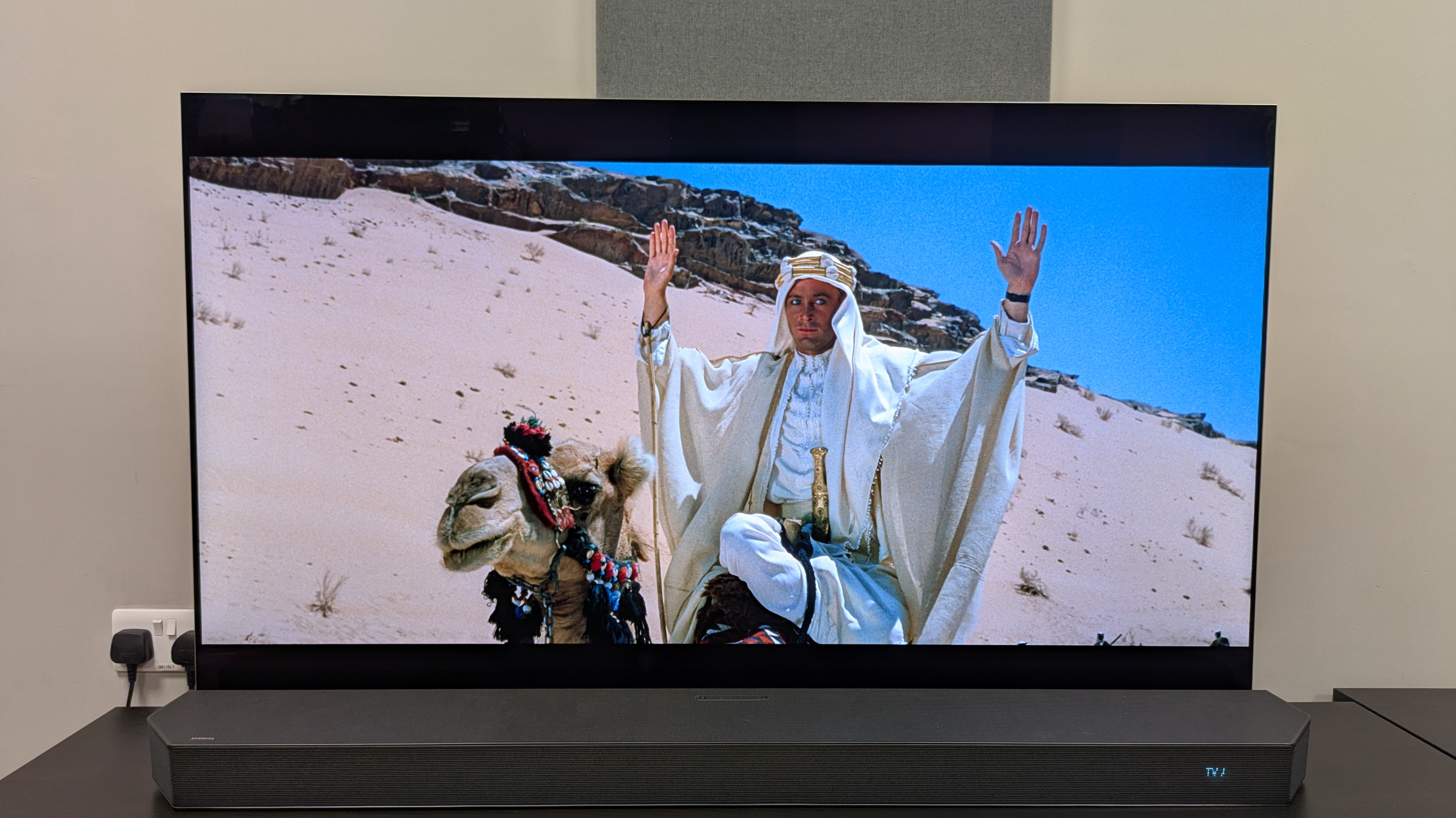 Lawrence of Arabia 4K Blu-ray on LG G5 showing Lawrence on a camel with his hands up