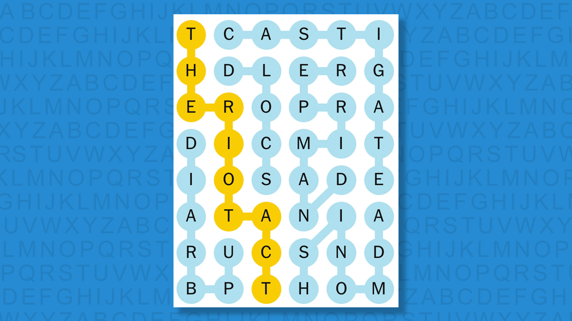 NYT Strands answers for game 728 on a blue background